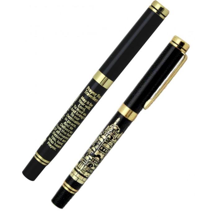 Elegant Black and Gold Pen with Travelers Prayer in English