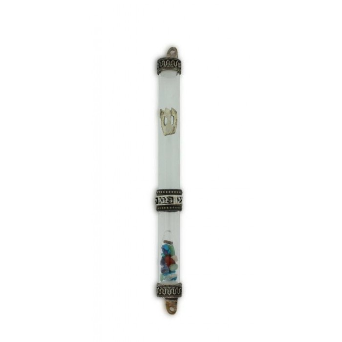 Mezuzah in Sterling Silver with Ani Le Dodi and Colorful Stones