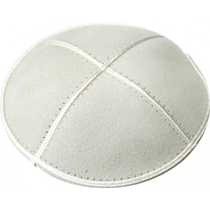 Suede Off-White Kippah with Four Sections in 14 cm
