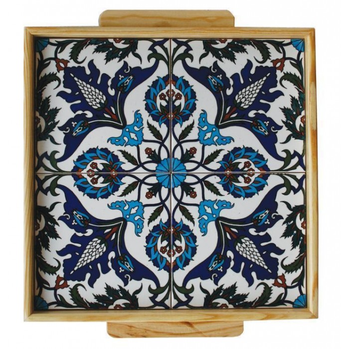 Armenian Wooden Tray with Tulip Floral Motif