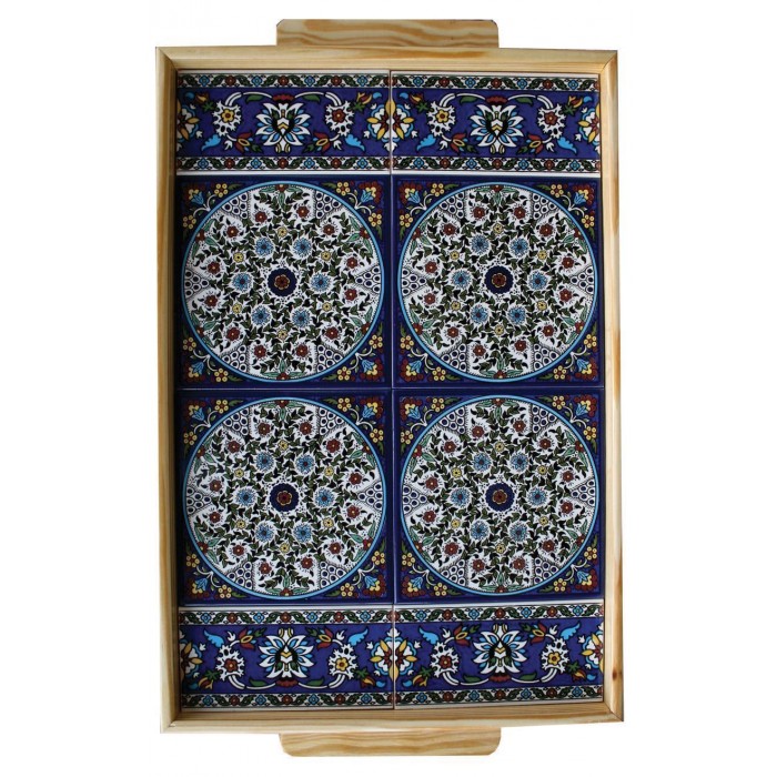 Armenian Wooden Tray with Floral Anemones Motif