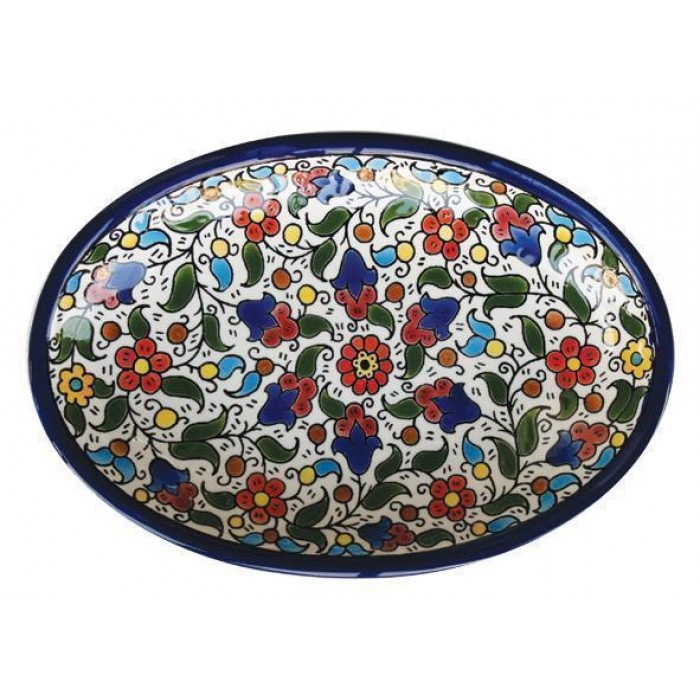 Armenian Ceramic Oval Bowl with Anemones Flower Motif