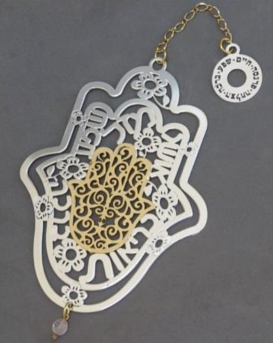 Hamsa Wall Hanging with Hebrew Blessings and Filigree Design