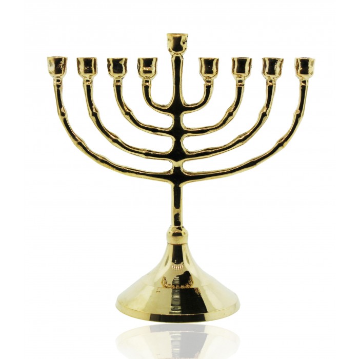 Hanukkah Menorah with Traditional Design and Small Orb in Gold