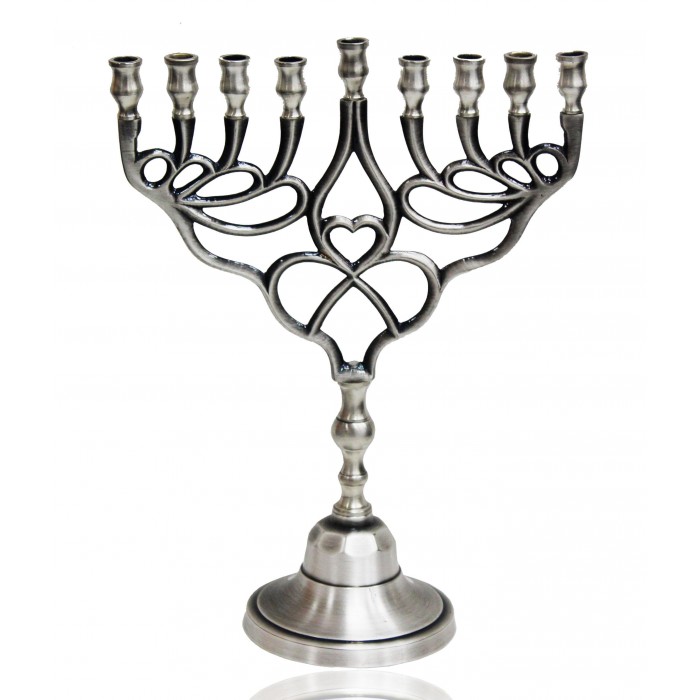 Hanukkah Menorah with Branch Design in Pewter