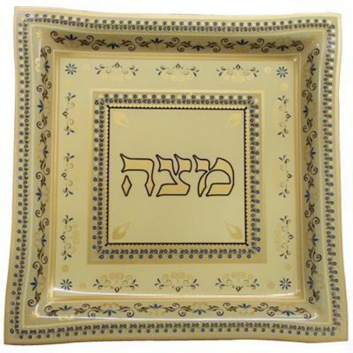 Matzah Plate in Glass with Floral Pattern and Square Shape