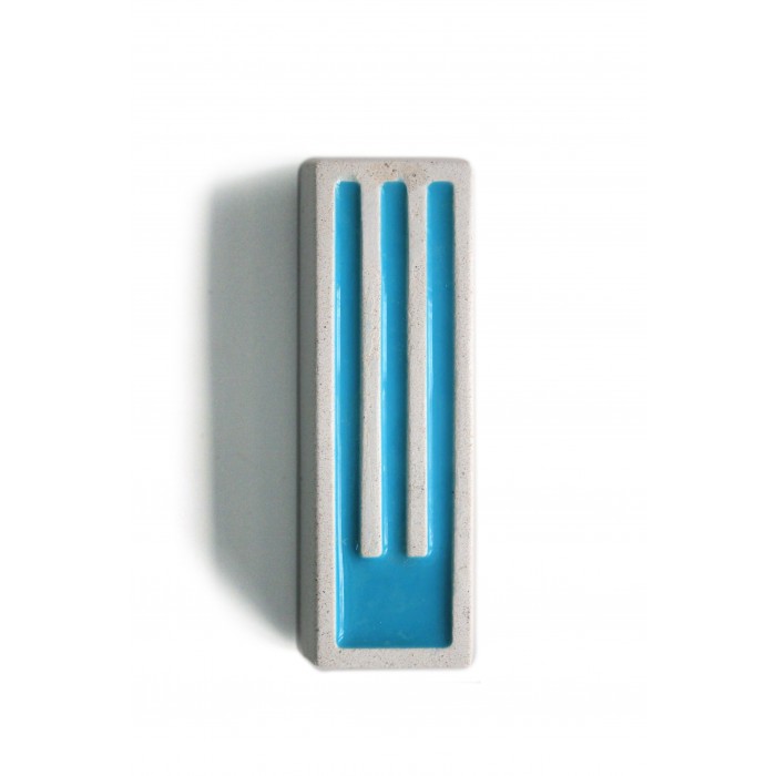 Mezuzah from Light Gray Concrete with Blue Hebrew Shin