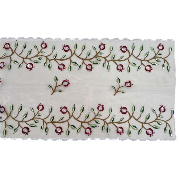 Table Runner with Red Pomegranates and White Sequins