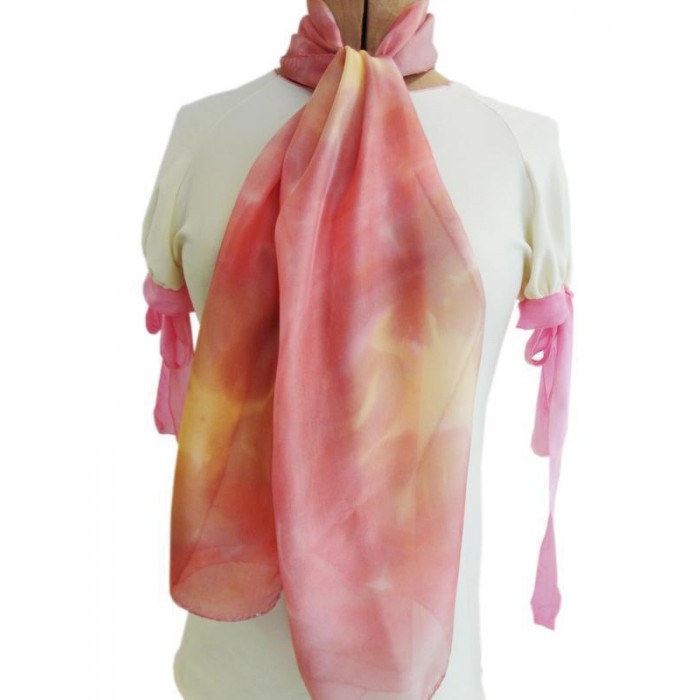Silk Scarf in Pink with Neutral Yellow Patches by Galilee Silks