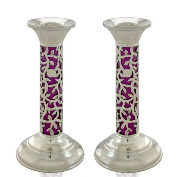 Modern Shabbat Candlesticks with Solid Colors & Branch Design by Nadav Art 