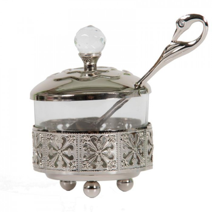 Honey Dish in Filigree in Silver with Flower Design 