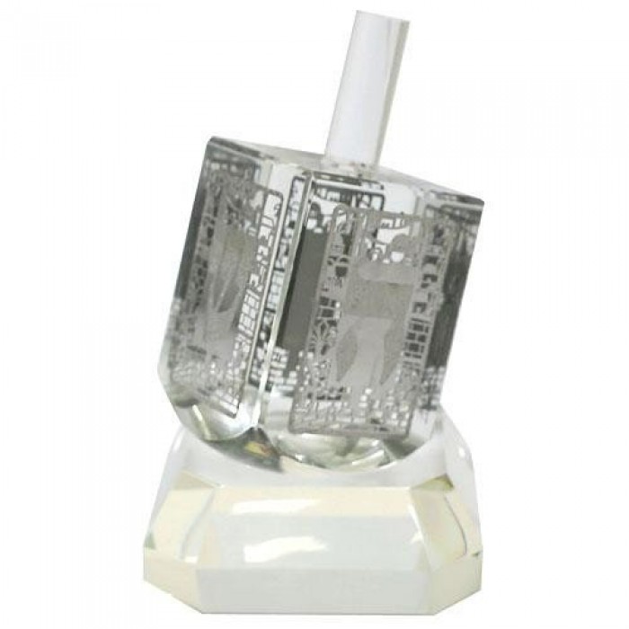 Silver Crystal Dreidel With Stand