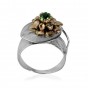 Rafael Jewelry Flower Ring in Sterling Silver and 9k Yellow Gold with Emerald