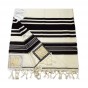 White Yemenite Wool Tallit with Blue Stripes
