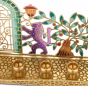Menorah in Brass with Multi-Colored Jerusalem and Lion of Judah