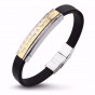 Men’s Bracelet in Leather with Shema Israel Verse in Stainless Steel Coated in Gold