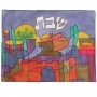 Yair Emanuel Painted Silk Challah Cover in Jerusalem and Dove Design