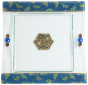 Glass Matzah Plate with Leaves on Blue