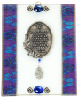 Glass Jewish Business Blessing with Hamsa and Electric Blue on Purple
