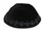Black Velvet Kippah with Four Sections and Embroidered Silver Lines