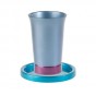 Yair Emanuel Blue Anodized Aluminium Kiddush Cup and Turquoise Saucer