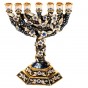 24k Gold Plated 7 Branch Floral Menorah in Turquoise With Sapphire Crystals