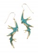 Boucles d'Oreilles Fermoir à Crochet - Oiseaux en Vol, Mosaïque Turquoise
