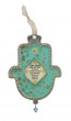 Turquoise Pewter Hamsa with English Text, Gold Flakes and Star of David