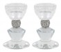Crystal Shabbat Candlesticks with Beads, Orb and Curved Edges