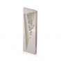 White Crystal Mezuzah with Silver Applique Coat and Hebrew Text