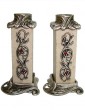 Stone and Metal Shabbat Candlesticks with Scrolling Lines and Pomegranates