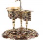 Gold Plated Havdalah Set with Brown Enamel, Floral Pattern and Crystals