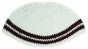 Kippah with Frik Design in White with Brown Stripes