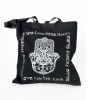 Canvas Tote Bag in Black with Silver Hamsa and Blessings 