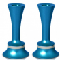 Aluminum Shabbat Candlesticks in Blue with Wide Base by Nadav Art