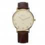 Brown Leather Aleph-Bet Watch - Cream and Gold Face by Adi (Large)