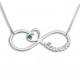 Sterling Silver Hebrew/English Infinity Necklace With Birthstone and Heart